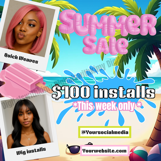 Editable Summer Hair Sale Flyer – Quick Weaves & Wig Install Promo