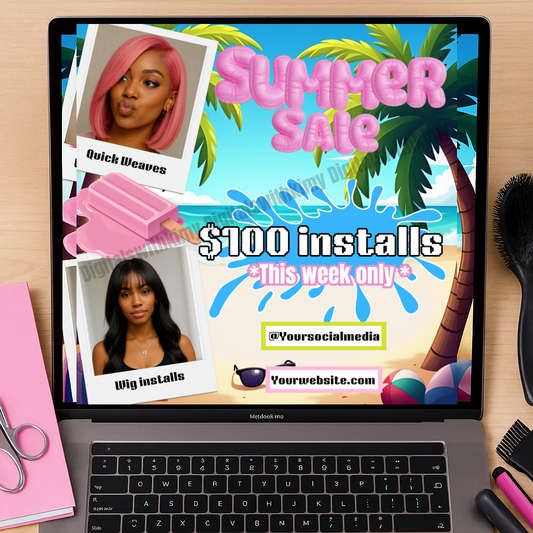 Editable Summer Hair Sale Flyer – Quick Weaves & Wig Install Promo